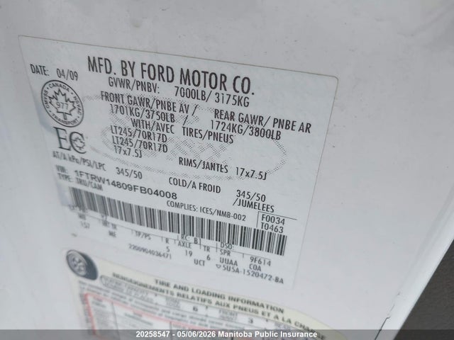 Продаж на аукціоні авто 2009 Ford F150 Xlt Supercrew, vin: 1FTRW14809FB04008, номер лоту: 20258547