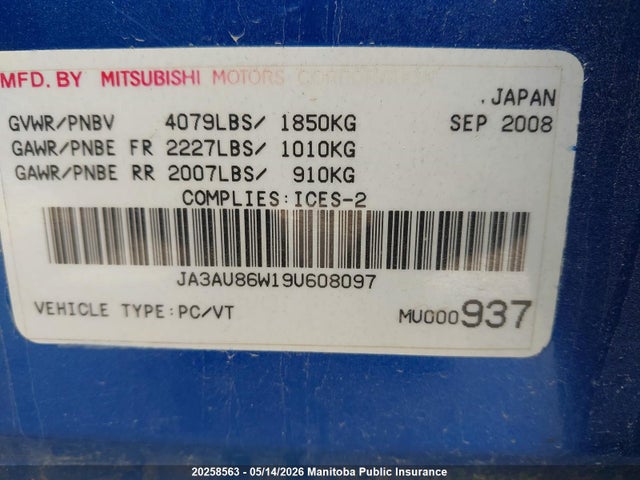 Aukcja sprzedaży 2009 Mitsubishi Lancer Gts, vin: JA3AU86W19U608097, numer aukcji: 20258563