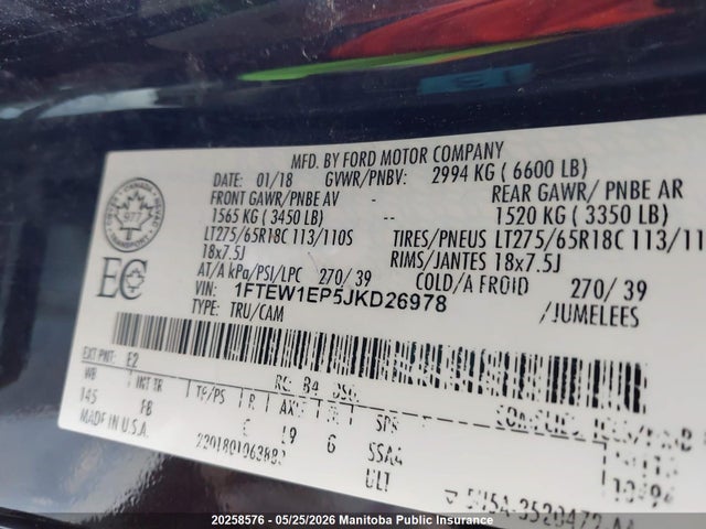 2018 Ford F150 Xlt Supercrew მანქანა იყიდება აუქციონზე, vin: 1FTEW1EP5JKD26978, აუქციონის ნომერი: 20258576