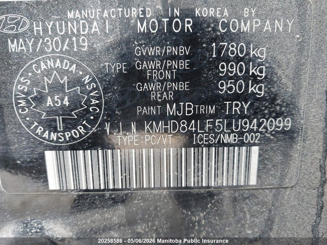 2020 Hyundai Elantra Preferred მანქანა იყიდება აუქციონზე, vin: KMHD84LF5LU942099, აუქციონის ნომერი: 20258586