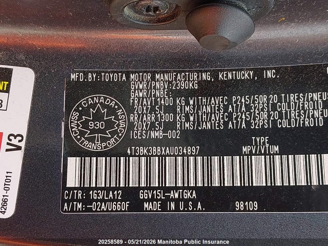 Aukcja sprzedaży 2010 Toyota Venza V6, vin: 4T3BK3BBXAU034897, numer aukcji: 20258589