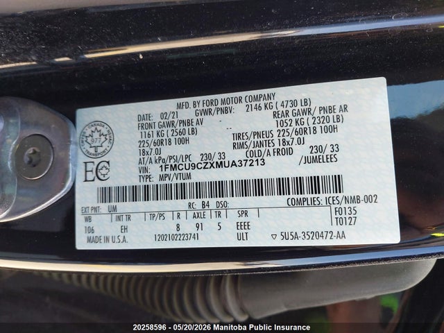 1FMCU9CZXMUA37213 Ford Escape Sel Hybrid