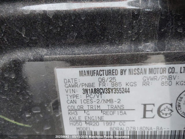 3N1AB8CV3SY355244 Nissan Sentra 2.0 Sv