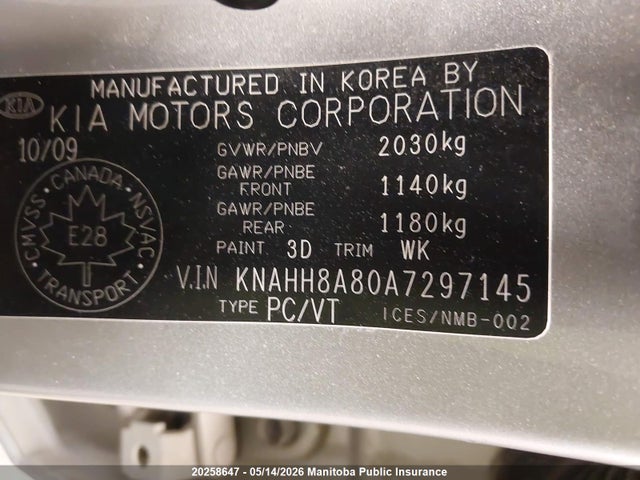 20258647 :رقم المزاد ، KNAHH8A80A7297145 vin ، 2010 Kia Rondo Ex مزاد بيع