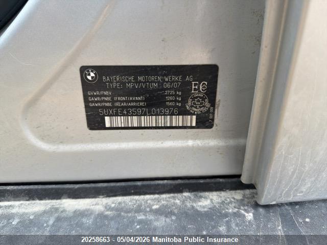 Продаж на аукціоні авто 2007 Bmw X5 3.0si, vin: 5UXFE43597L013976, номер лоту: 20258663