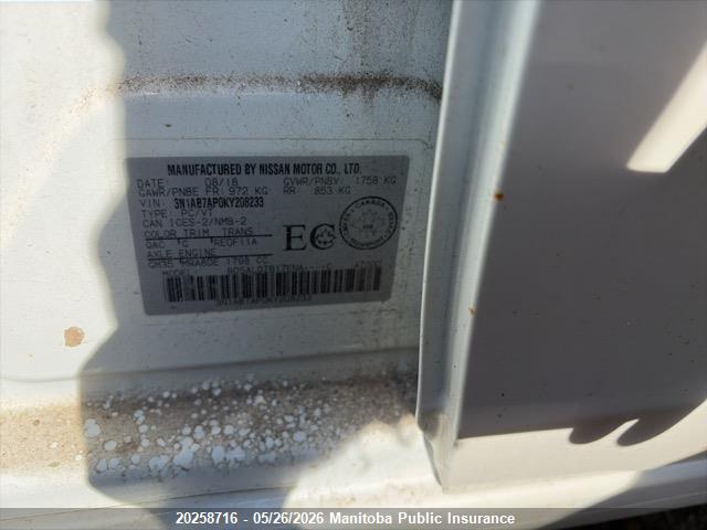 Aukcja sprzedaży 2019 Nissan Sentra 1.8 Sv, vin: 3N1AB7AP0KY208233, numer aukcji: 20258716