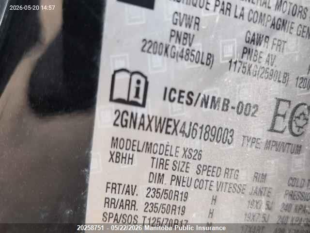 Aukcja sprzedaży 2018 Chevrolet Equinox Premier 2.0t, vin: 2GNAXWEX4J6189003, numer aukcji: 20258751
