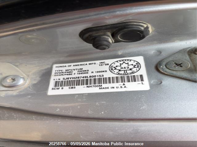 Продаж на аукціоні авто 2009 Honda Element Ex, vin: 5J6YH28749L800153, номер лоту: 20258766