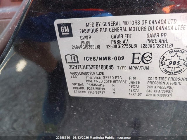 2015 Chevrolet Equinox Ltz V6 მანქანა იყიდება აუქციონზე, vin: 2GNFLHE32F6188045, აუქციონის ნომერი: 20258790