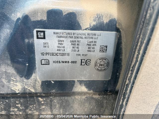 Aukcja sprzedaży 2012 Chevrolet Cruze Lt Turbo, vin: 1G1PF5SC9C7328118, numer aukcji: 20258800