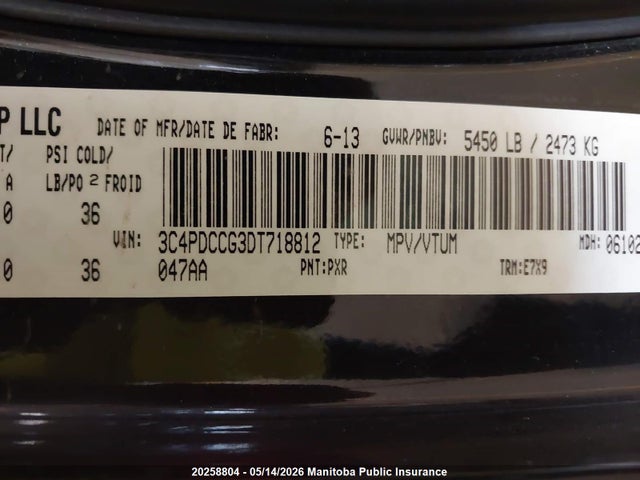 Aukcja sprzedaży 2013 Dodge Journey Crew, vin: 3C4PDCCG3DT718812, numer aukcji: 20258804