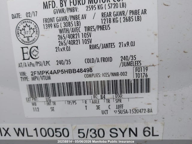 Продажа на аукционе авто 2017 Ford Edge Sport, vin: 2FMPK4AP5HBB48498, номер лота: 20258814
