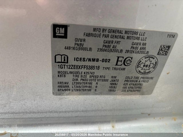 1GT12ZE8XFF538518 GMC Sierra 2500 Hd Slt Crew Cab