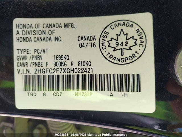 Honda CIVIC EX 2016 2HGFC2F7XGH022421 Image 9
