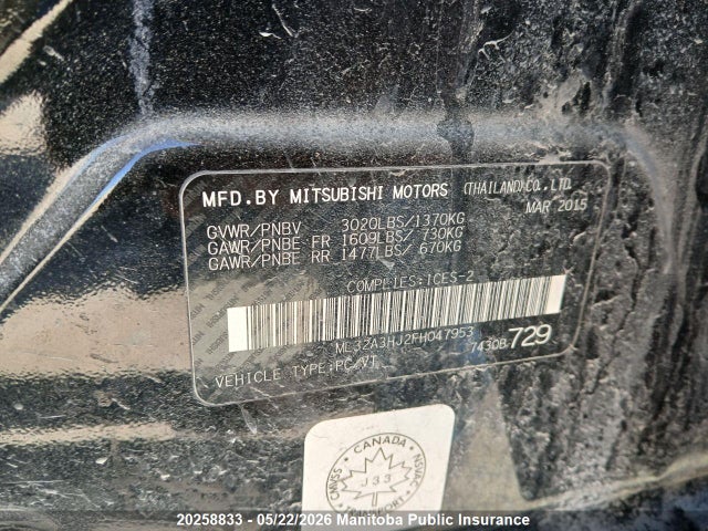 Продаж на аукціоні авто 2015 Mitsubishi Mirage Es, vin: ML32A3HJ2FH047953, номер лоту: 20258833