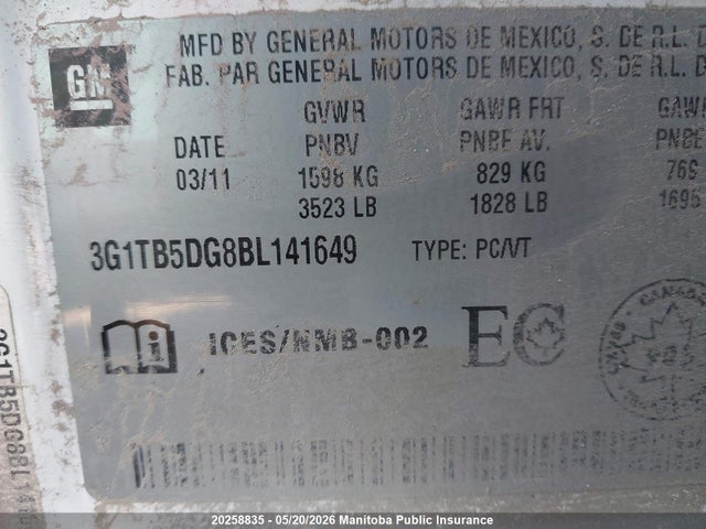 Aukcja sprzedaży 2011 Chevrolet Aveo Ls, vin: 3G1TB5DG8BL141649, numer aukcji: 20258835