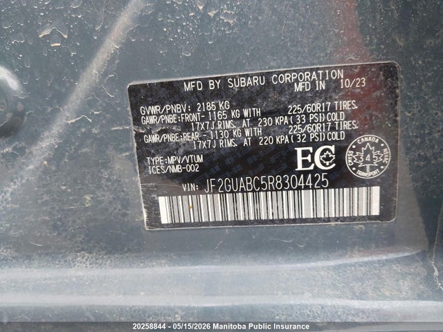 2024 Subaru Crosstrek მანქანა იყიდება აუქციონზე, vin: JF2GUABC5R8304425, აუქციონის ნომერი: 20258844