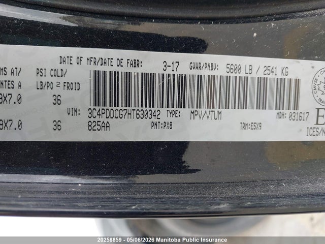 20258859 :رقم المزاد ، 3C4PDDCG7HT630342 vin ، 2017 Dodge Journey Sxt مزاد بيع