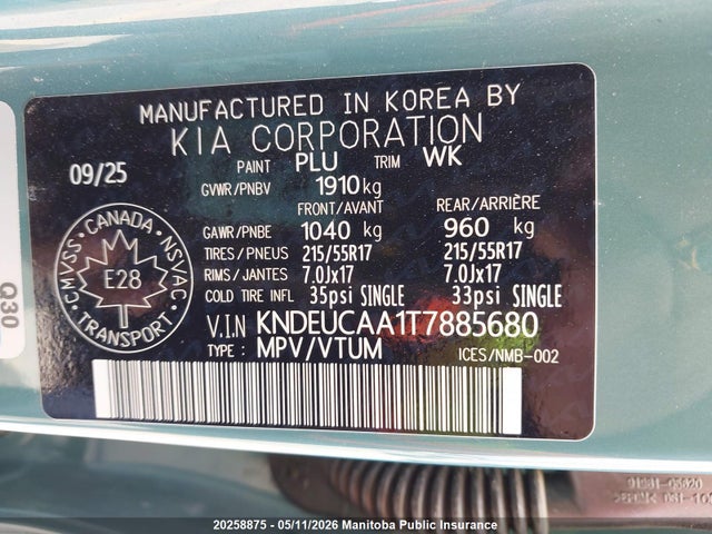 Aukcja sprzedaży 2026 Kia Seltos Ex, vin: KNDEUCAA1T7885680, numer aukcji: 20258875