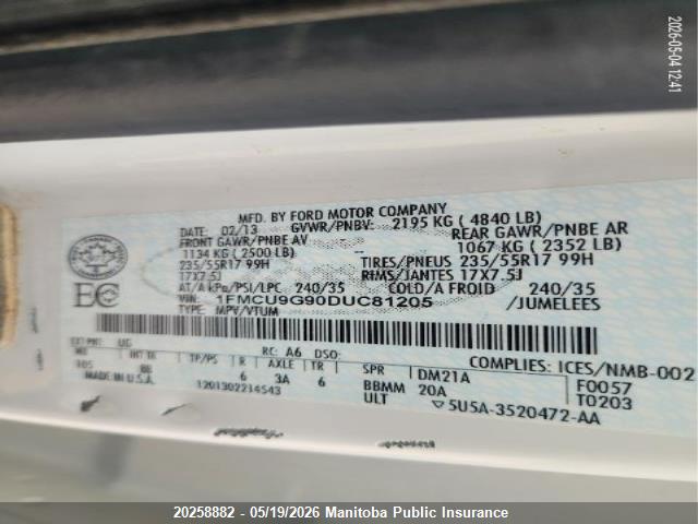 Aukcja sprzedaży 2013 Ford Escape Se, vin: 1FMCU9G90DUC81205, numer aukcji: 20258882