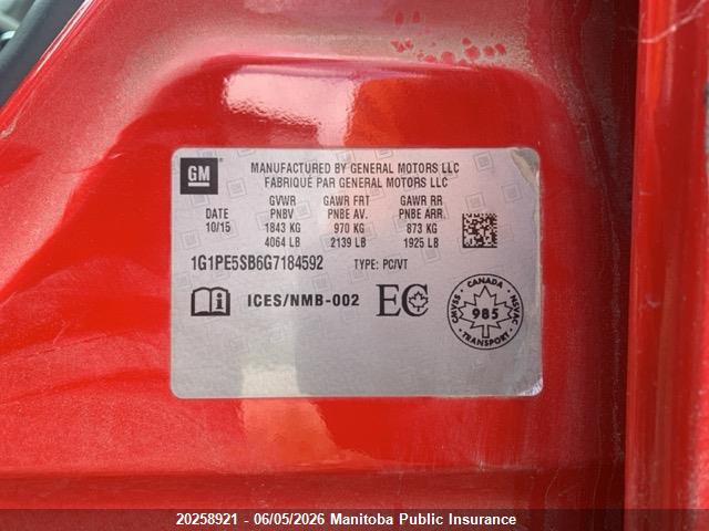 Продаж на аукціоні авто 2016 Chevrolet Cruze Lt Turbo, vin: 1G1PE5SB6G7184592, номер лоту: 20258921