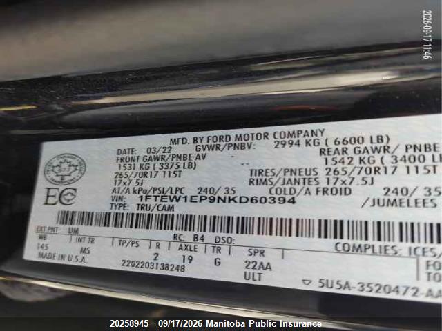 Ford F150 Xlt Supercrew 2022 1FTEW1EP9NKD60394 Image 9