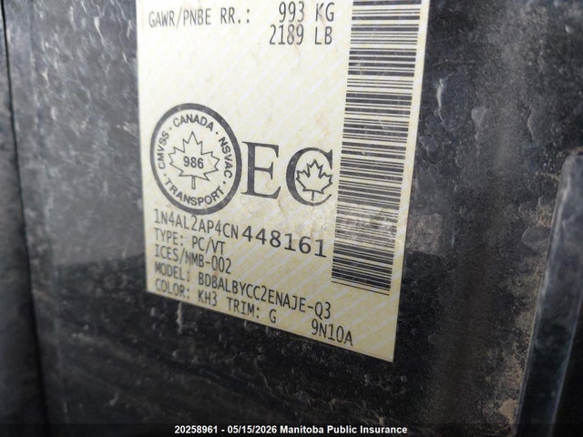 20258961 :رقم المزاد ، 1N4AL2AP4CN448161 vin ، 2012 Nissan Altima 2.5 S مزاد بيع