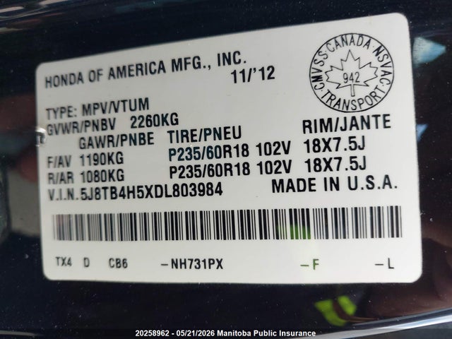 Aukcja sprzedaży 2013 Acura Rdx, vin: 5J8TB4H5XDL803984, numer aukcji: 20258962