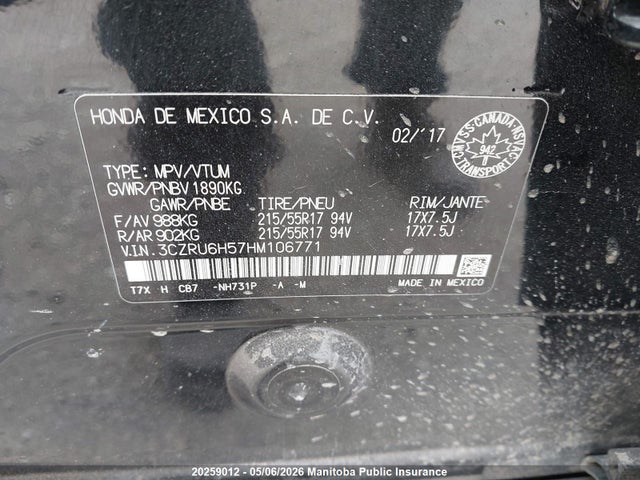 3CZRU6H57HM106771 Honda HR-V EX