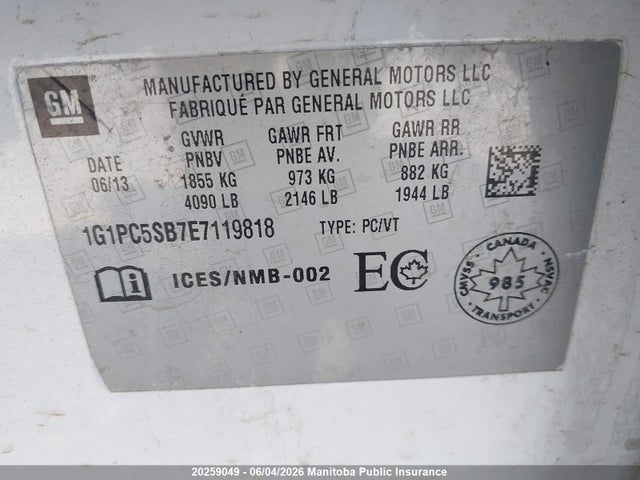 Продаж на аукціоні авто 2014 Chevrolet Cruze Lt Turbo, vin: 1G1PC5SB7E7119818, номер лоту: 20259049