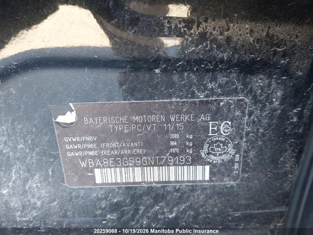 WBA8E3G59GNT79193 BMW 328i Xdrive