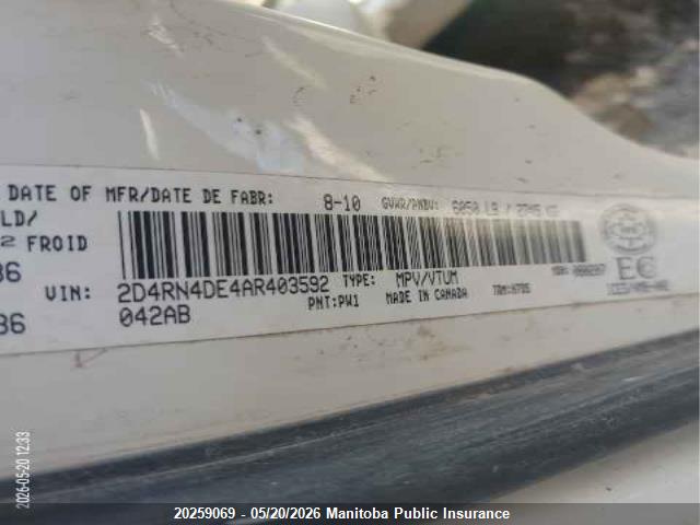 Aukcja sprzedaży 2010 Dodge Grand Caravan Se, vin: 2D4RN4DE4AR403592, numer aukcji: 20259069