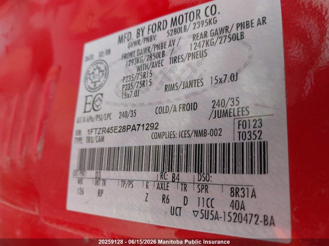 Продажа на аукционе авто 2008 Ford Ranger Xl Supercab, vin: 1FTZR45E28PA71292, номер лота: 20259128