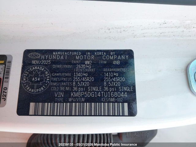 Aukcja sprzedaży 2026 Hyundai Santa Fe Ultimate Calligr Hev, vin: KM8P5DG14TU168044, numer aukcji: 20259135