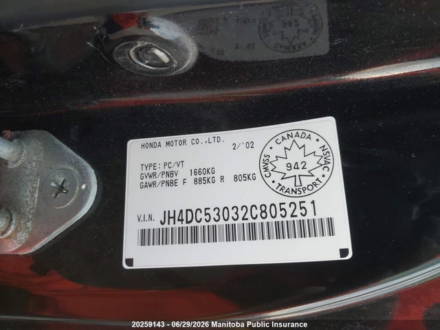 Продаж на аукціоні авто 2002 Acura Rsx Type S, vin: JH4DC53032C805251, номер лоту: 20259143