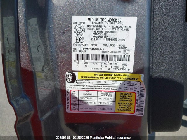 20259159 :رقم المزاد ، 1FTFW1ET4DFB62461 vin ، 2013 Ford F150 Fx4 Supercrew مزاد بيع