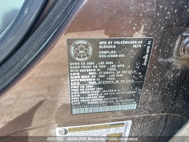 20259182 :رقم المزاد ، WVGEP9BP5ED001740 vin ، 2014 Volkswagen Touareg V6 Tdi مزاد بيع