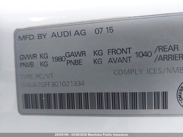 2016 Audi A3 1.8t მანქანა იყიდება აუქციონზე, vin: WAUA7GFF3G1021334, აუქციონის ნომერი: 20259199