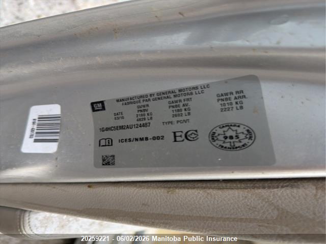 2010 Buick Lucerne Cx V6 მანქანა იყიდება აუქციონზე, vin: 1G4HC5EM2AU124487, აუქციონის ნომერი: 20259221