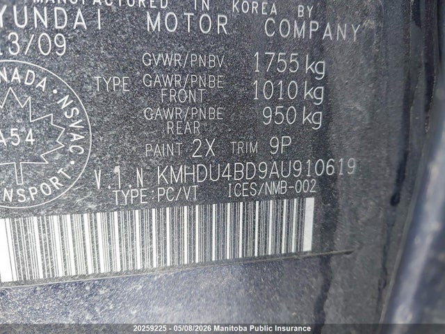 2010 Hyundai Elantra Gl მანქანა იყიდება აუქციონზე, vin: KMHDU4BD9AU910619, აუქციონის ნომერი: 20259225