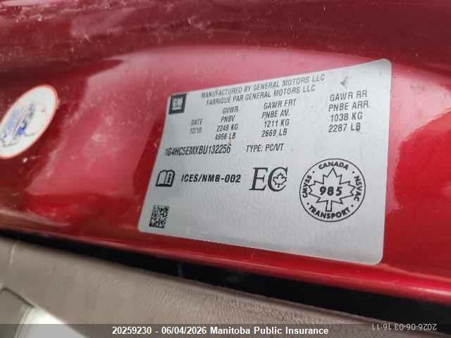 20259230 :رقم المزاد ، 1G4HC5EMXBU132256 vin ، 2011 Buick Lucerne Cxl V6 مزاد بيع