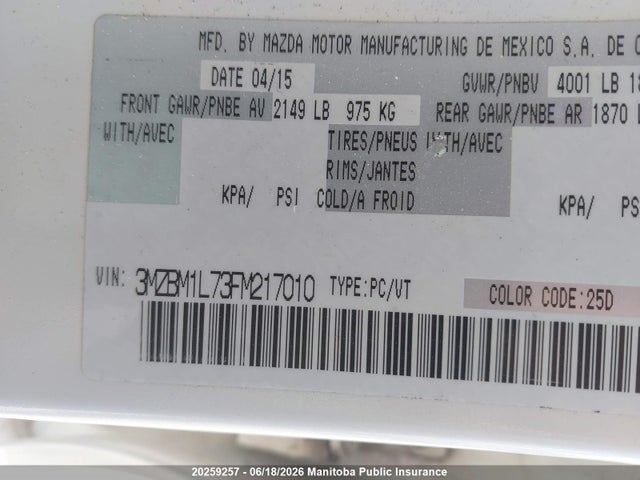 2015 Mazda Mazda3 Sport Gs Sky მანქანა იყიდება აუქციონზე, vin: 3MZBM1L73FM217010, აუქციონის ნომერი: 20259257