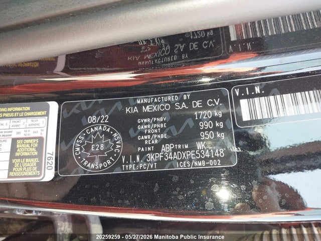 20259259 :رقم المزاد ، 3KPF34ADXPE534148 vin ، 2023 Kia Forte Ex Premium مزاد بيع