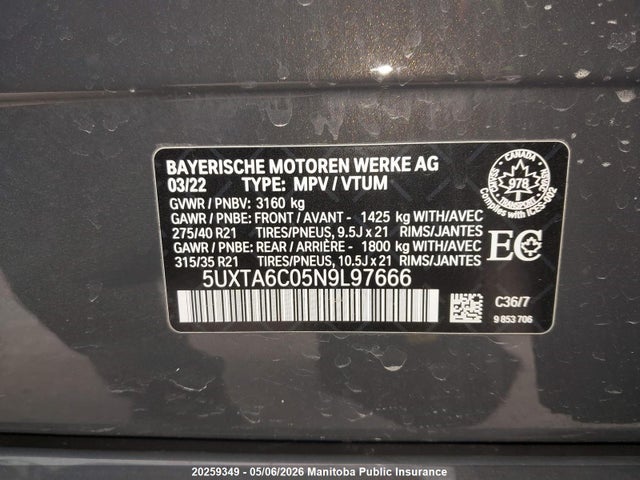Aukcja sprzedaży 2022 Bmw X5 45e, vin: 5UXTA6C05N9L97666, numer aukcji: 20259349