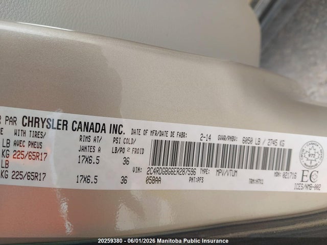 2C4RDGBG6ER287596 Dodge Grand Caravan Se