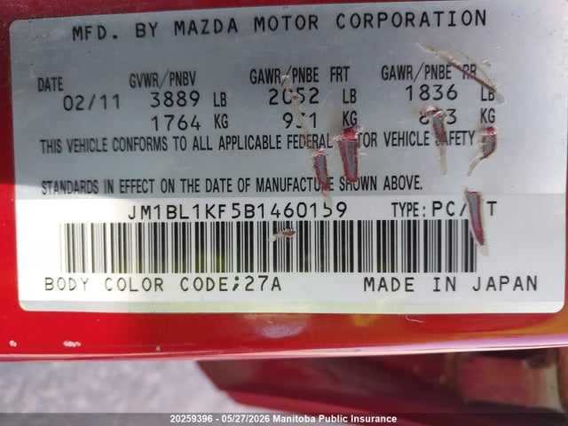 2011 Mazda 3 Mazda Sport Gx მანქანა იყიდება აუქციონზე, vin: JM1BL1KF5B1460159, აუქციონის ნომერი: 20259396