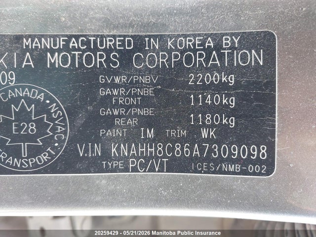 2010 Kia Rondo Ex მანქანა იყიდება აუქციონზე, vin: KNAHH8C86A7309098, აუქციონის ნომერი: 20259429