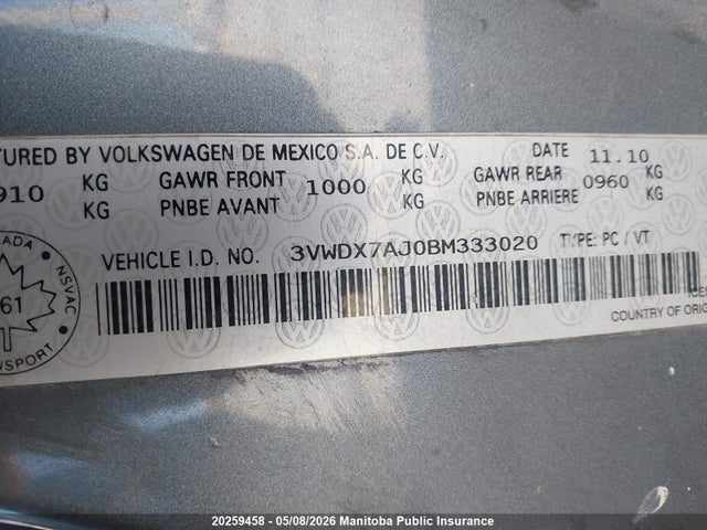 2011 Volkswagen Jetta 2.5 მანქანა იყიდება აუქციონზე, vin: 3VWDX7AJ0BM333020, აუქციონის ნომერი: 20259458