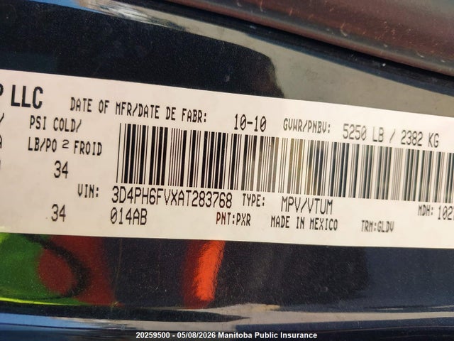 Продаж на аукціоні авто 2010 Dodge Journey R/t, vin: 3D4PH6FVXAT283768, номер лоту: 20259500