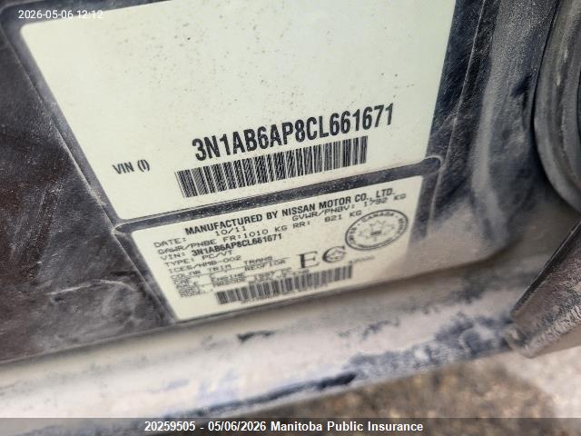 Продажа на аукционе авто 2012 Nissan Sentra 2.0 Sl, vin: 3N1AB6AP8CL661671, номер лота: 20259505